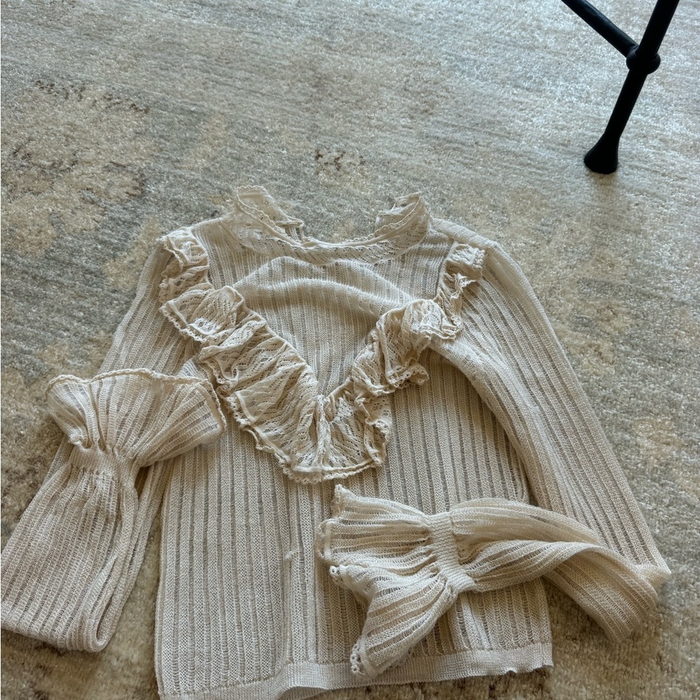 Anthropologie Cream Lace Knit Top